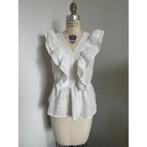 Cupio | Sleeveless Ruffle Blouse in Seersucker Cotton size S